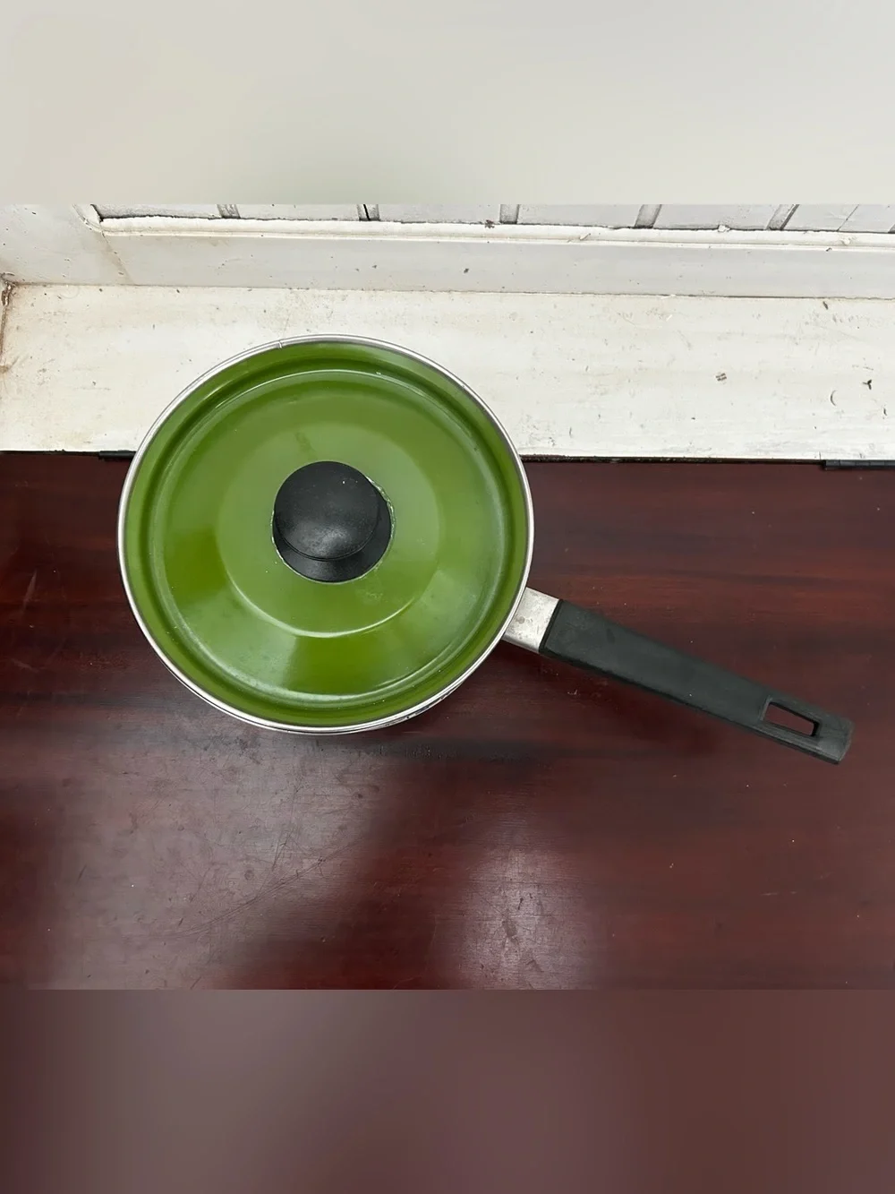 VTG Retro Enamel Danish Kitchen Saucepan Pot GHC 6.75” Green Blue Mid Century